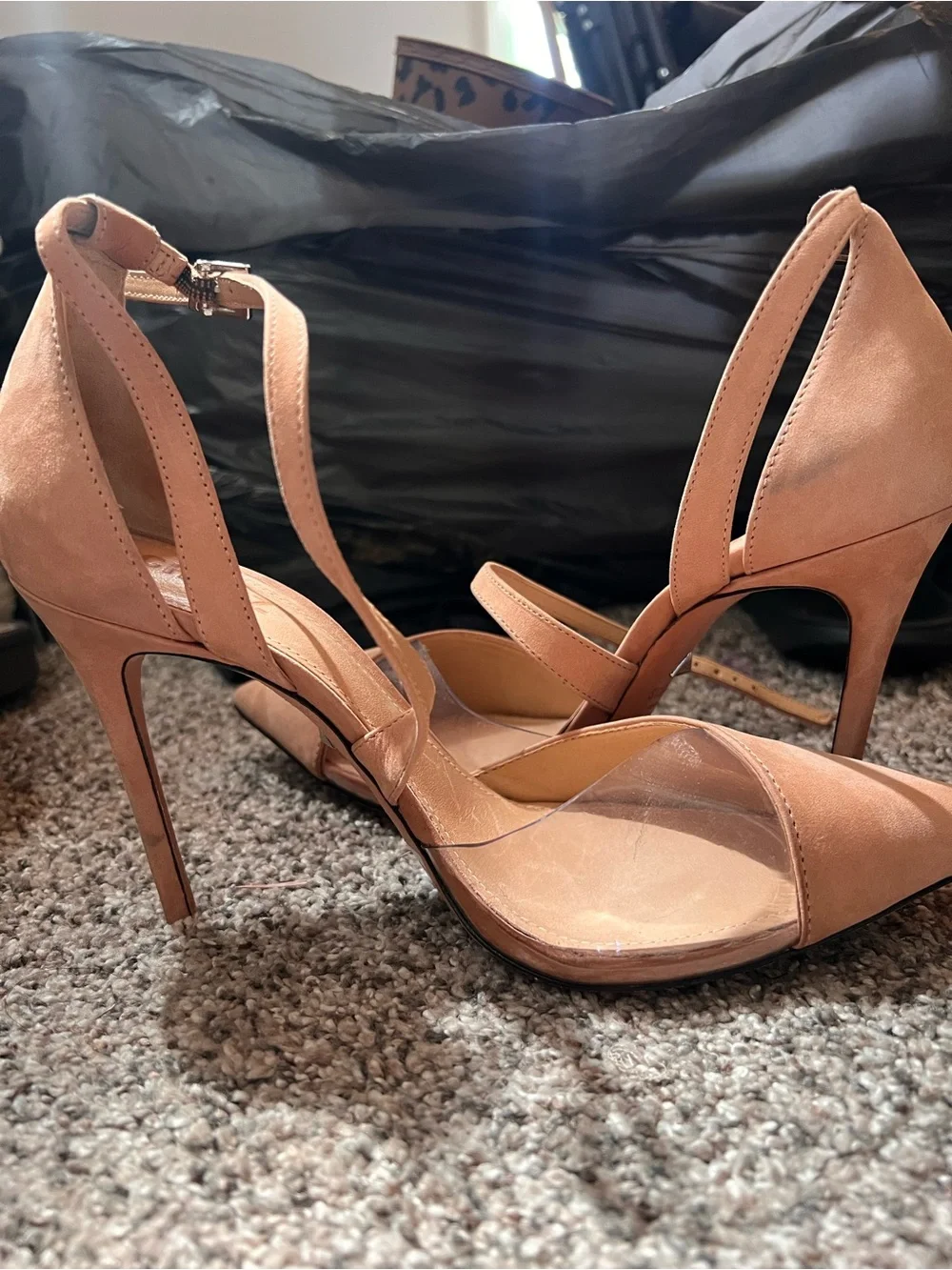 SCHUTZ Nude/Tan Pointed-Toe D'Orsay Ankle Strap Heels